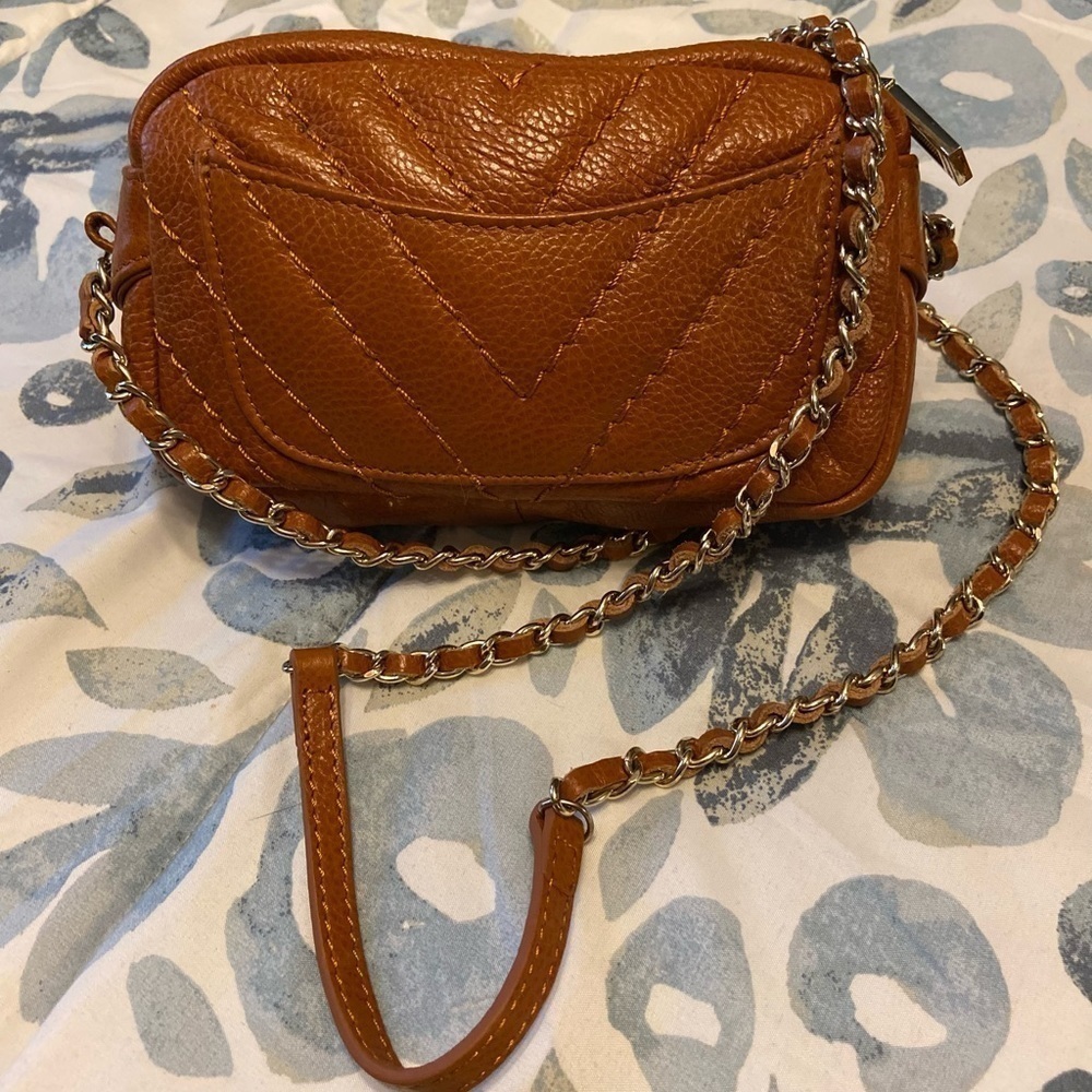 Zenith Cognac Leather Chevron Quilted Mini Crossbody
